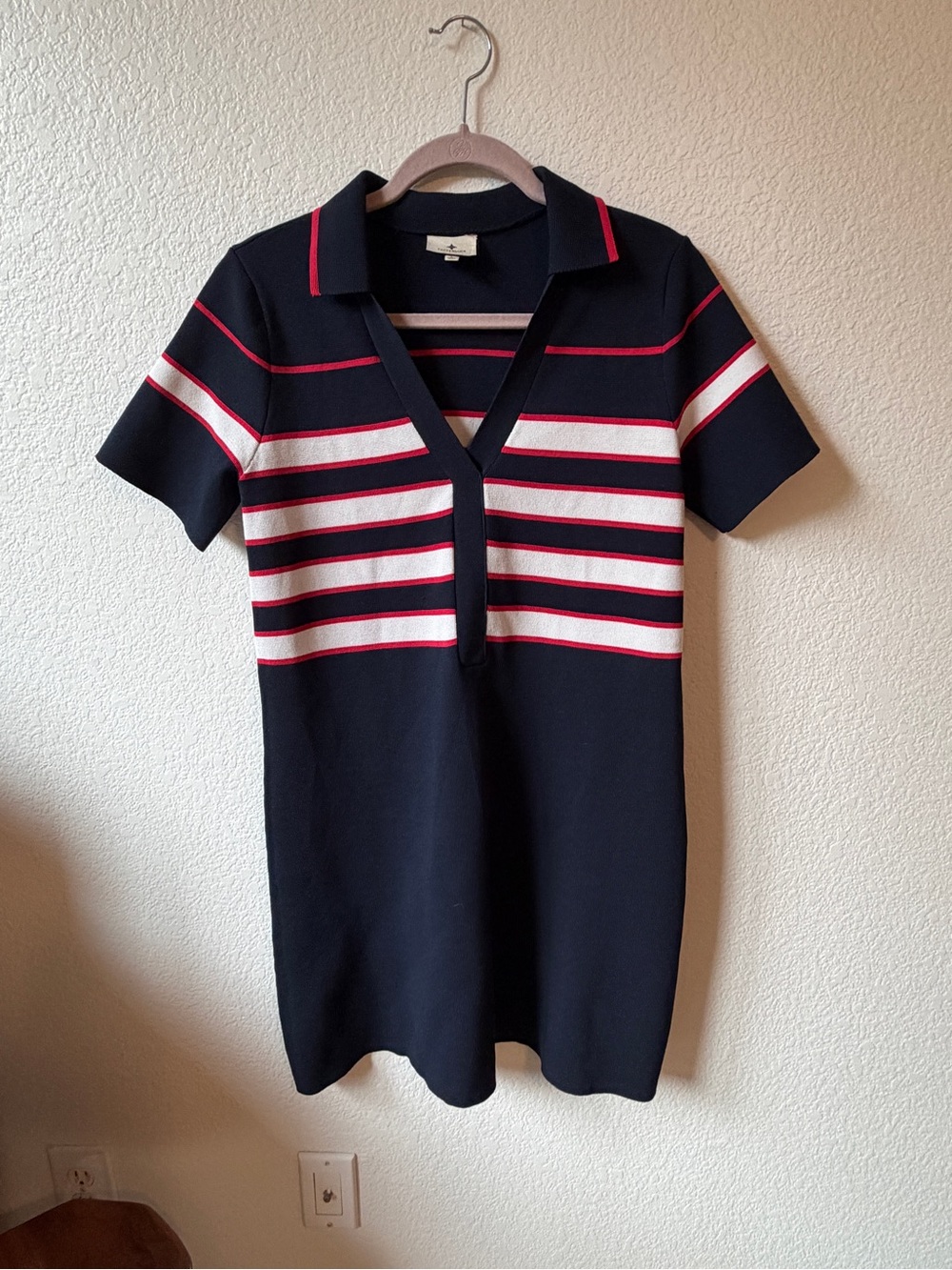 Tuckernuck Navy Stripe Polo Dress with red and white stripes
